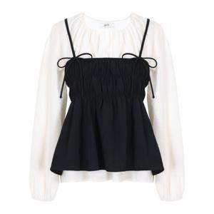 [에이비에프지]셔링 디테일 뷔스티에 레이어드 긴팔 블라우스 APY4HB391J