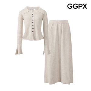 [지지피엑스]블랙 버튼 골지 가디건 앤 스커트 셋업 GPAST009F