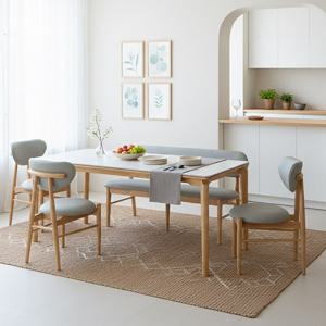 트리플 누벨르 원목 세라믹 6인용 식탁세트 (의자3+벤치1)