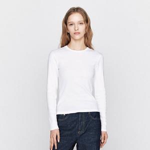 [지오다노]여성 라운드넥 코튼 스판 슬림핏 립 골지 긴팔 면 티셔츠 326504