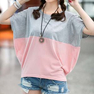 여성상의 3컬러 투톤 배색 가오리핏 반팔티 MA8224