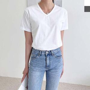 DGI18241 여자브이반팔면티숙 99 무지티