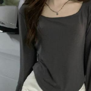 여성 슬림핏 스퀘어넥 긴ㅍㄹ 티셔츠 ST2559