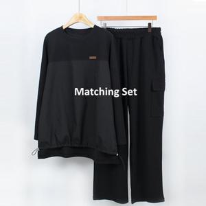 [해피통통] 빅사이즈 스트링티 바지세트 캐주얼한 긴팔 트레이닝 세트 여성의류