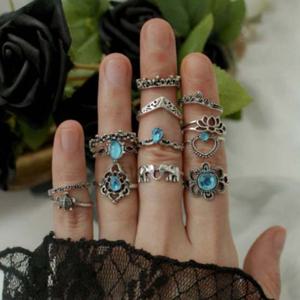 GGD 엔틱 실버 블루 반지세트 13pcs