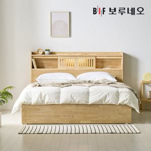 [착불] 보루네오 제뮤Po 4서랍 고무나무 원목 침대 LED 본넬매트리스 세트 Q