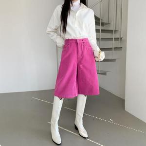 여성 골지 세로 면원단 골덴 버뮤다 팬츠