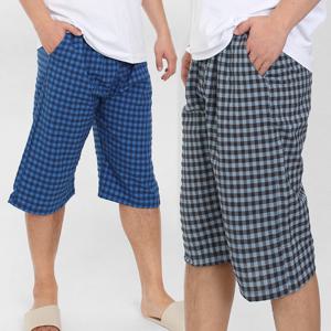 이브바바 남성 선염 체크 7부 포켓 홈웨어 파자마 잠옷 반바지