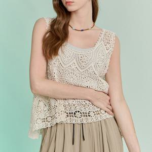 [MAXZA] 크로셰 레이스 뷔스티에 플레어 니트 베스트