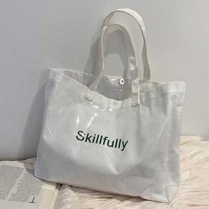 심플 영문 레터링 외부 비닐 코팅 숄더 에코백