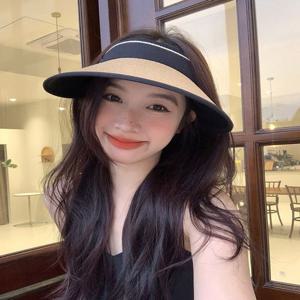 여름 블랙코팅 밀짚라인 돌돌이 휴대용 썬캡 햇빛차단