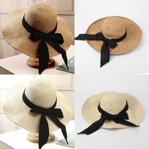 [더블유쇼핑]에일린 리본 비치모자/ 여성 여름 밀짚모자 2color_