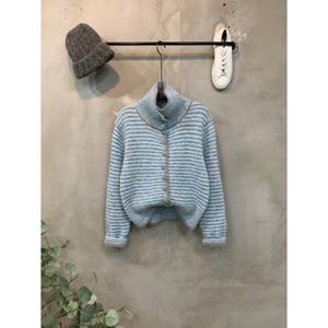 씨샵인더룸 / 라차 스트라이프 싸개 단추 하이넥 긴팔 니트 가디건 3color