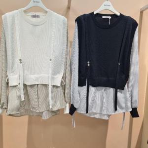 라티움 HC34 봄 니트배색세로줄블라우스 멜빵니트 T2613sw17