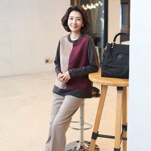 [쉬즈마담]T57226  스웨이드 배색 기모롱티 40대 50대엄마옷