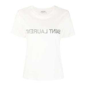 생로랑 리버스 로고 화이트 코튼 티셔츠 665234 Y37AW9744