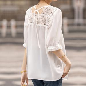 [블랙퀸] 페미닌 레이스 빅사이즈 블라우스 blk003708