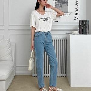 [브이와이][VY] 여자 논스판 고무줄 여름데님팬츠 일자핏 청바지