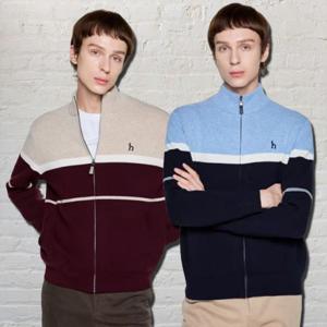 헤지스  25FW  3컬러 택1  남성 파인 울 패턴 방풍 집업 가디건 HZSW5D331