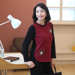 [쉬즈마담]T57451 두송이꽃 밑단라운드 배색티 60대 엄마옷