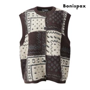 [보니스팍스(여성의류)]패치워크 자카드 니트 베스트 XPCVT011M0