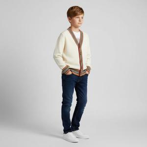 버버리 칠드런 버버리 8054222 A1452 주니어 아이콘 스트라이프 트리밍 울 가디건