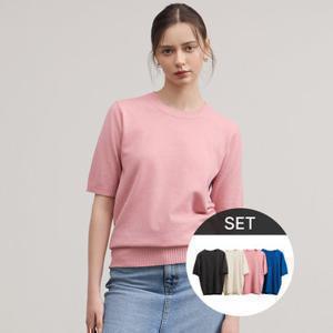 여성라운드넥울반팔니트4종세트