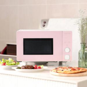 쿠잉 프리즘 레트로 디자인 플랫 전자레인지 20L 미니 소형 원룸 사무실 가정용 핑크