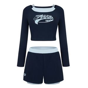 [아레나]여성 A5BL1PS05DNV 스포티 레귤러핏 크롭 래쉬가드 세트 실내 비치수영복