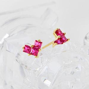 14K GF 골드필드 핀 하트큐빅 귀걸이 블루밍 핑크