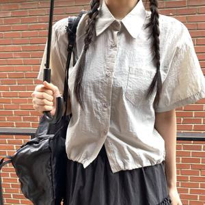 [다잇템]여성 남방 밑단스트링 카라넥 반소매 남방