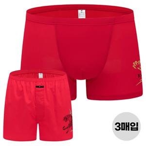 남자 80수 주자직 면 트렁크팬티 스판사각 드로즈팬티 3매 레드 속옷 선물