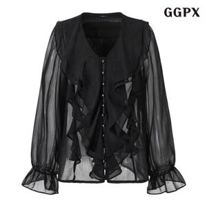 [GGPX]러블리 브이넥 프릴 쉬폰 블라우스 (GQABA011D)