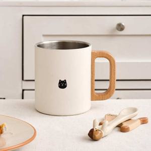 [모던하우스] L 우리집 뚱냥이 우드핸들 이중 스텐컵 300ml 크림