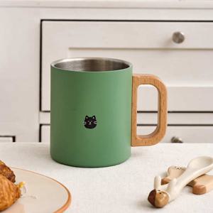 [모던하우스] L 우리집 뚱냥이 우드핸들 이중 스텐컵 300ml 그린