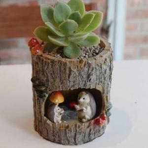 아트박스/진바스 통나무 고슴도치 가족 다육이화분