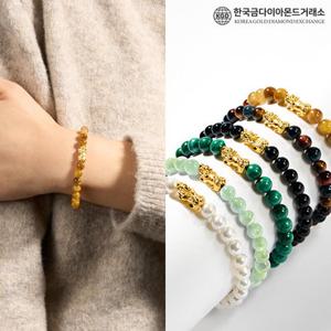 [한국금다이아몬드] 순금 24K 팔찌 천연석 재물 행운 비휴 6mm 6종 택 1