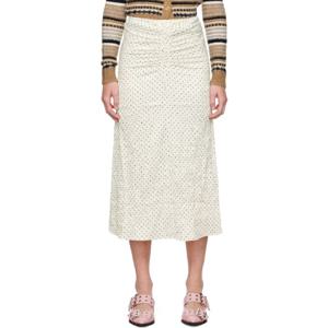 가니 롱스커트 화이트 폴카 도트 미디 스커트 242144F093006