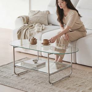 아씨방가구 베니 미드센츄리 강화유리 철제 수납 소파테이블 1200