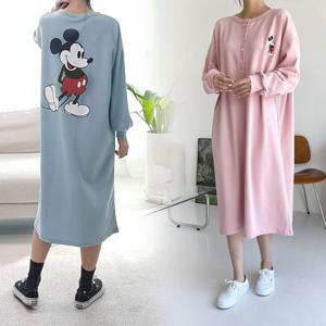 [보리맘]버튼 믹키 긴팔 수유 원피스 단추 수유복 임부복 ID144