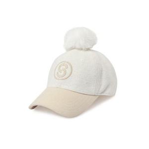 [세인트나인]여성 S 심볼 로고 겨울 폼폼 캡 IVORY