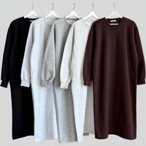 [미라클세븐]여성 겨울 홈웨어 오버사이즈 기모 롱드레스 포켓付き