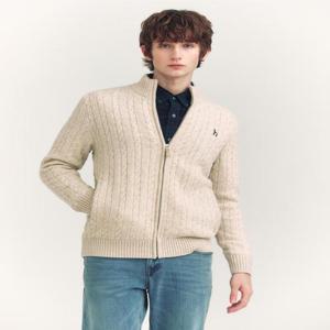 헤지스 남성 [스테디셀러] 베이지 짜임 울 집업니트  (WHSW4D327I1)