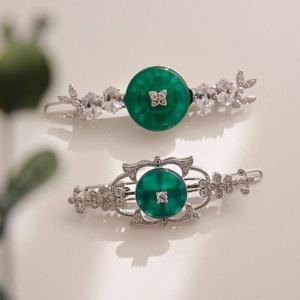 [바이데이지]비취 천연석 큐빅 헤어핀 Bh0540