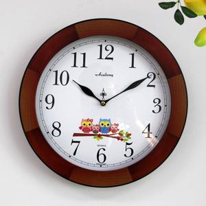 무소음 부엉이 무늬목 원형33 벽시계 CHT-1003OA