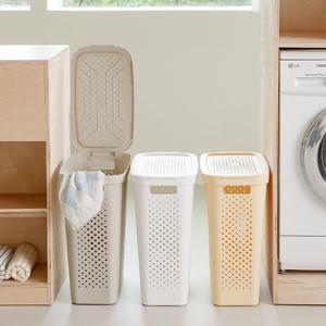 도트패턴 슬림 틈새 빨래바구니 2P
