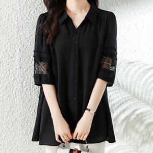 ★베스트★[블랙퀸] 시스루 소매 롱 블라우스 blk000131