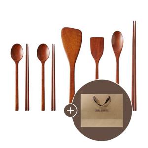 프롬포레스트 천연 옻칠 우드 조리도구 4종 수저 2인 쇼핑백 세트