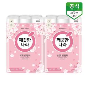 깨끗한나라 벚꽃 로맨틱 3겹 화장지 27m 30롤 x 2팩