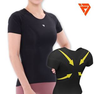 [특가][테이핑테크] 바른자세 테이핑웨어 여성용 1장 라운드숄더 말린어깨 스포츠웨어 기능성 티셔츠 반팔